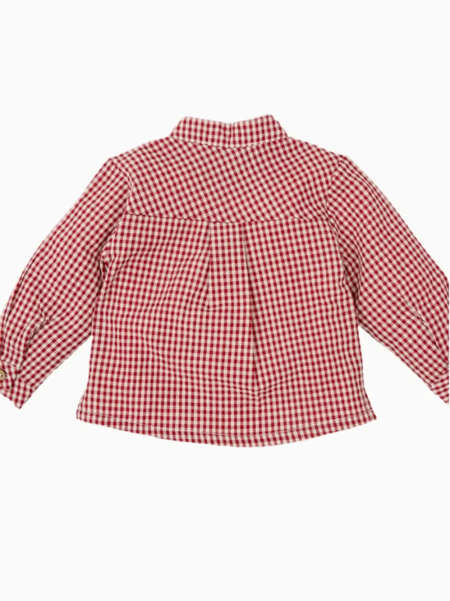 Chemise bébé garçon vichy à col mao – Rouge – Image 6