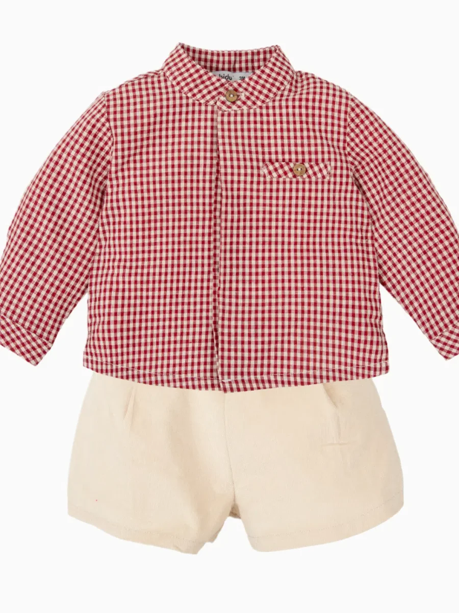Chemise bébé garçon vichy à col mao – Rouge – Image 5