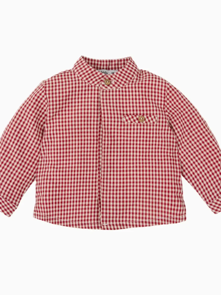 Chemise bébé garçon vichy à col mao – Rouge – Image 3
