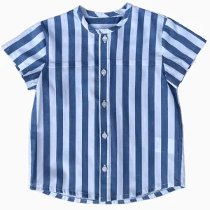 Chemise garçon manches courtes rayée – Bleu/blanc