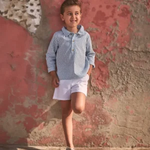 Ensemble garçon chemise vichy et short – Vert/blanc