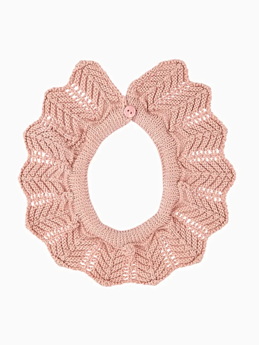 Col amovible fille point mousse pour gilet – Rose – Image 2