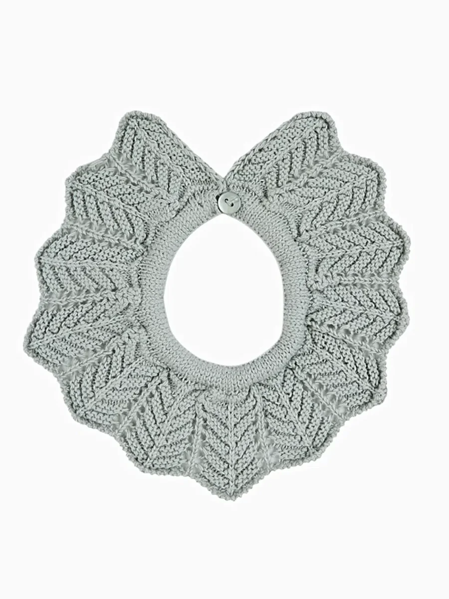 Col amovible fille point mousse pour gilet – Vert pâle