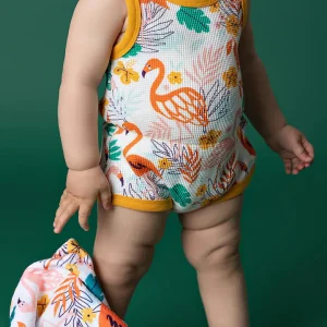 Combi-short évolutive en Coton Bio Flamingo Ecru & Orange