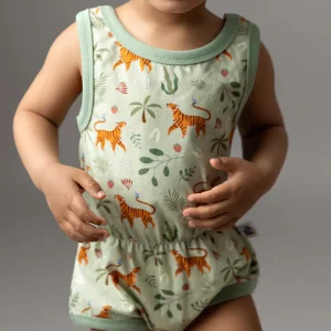 Combi-short évolutive en Coton Bio Tigers Vert Clair
