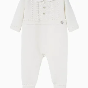 Combinaison bébé en laine à col rond – Écru