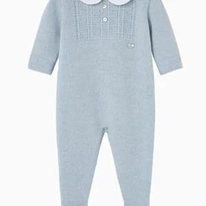 Combinaison bébé à pieds en laine – Bleu ciel