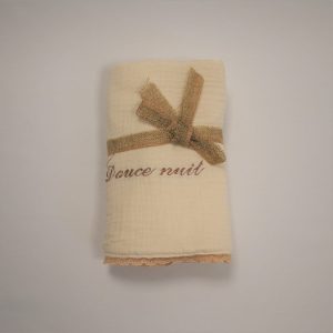 Couverture pour bébé double gaze – Mixte fille/garçon – broderie “Douce nuit”