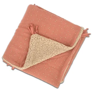Couverture Bébé Sherpa Petits Pois Dorés Rose Marsala