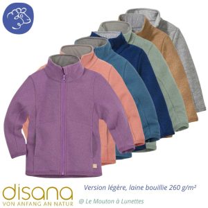 Veste à fermeture éclair DISANA en fine laine mérinos bio