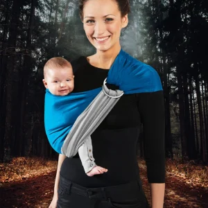 Echarpe de Portage Sans Noeud "Sling" Gris Chiné / Bleu Canard