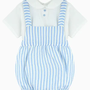 Ensemble barboteuse rayée et blouse – Bleu/blanc