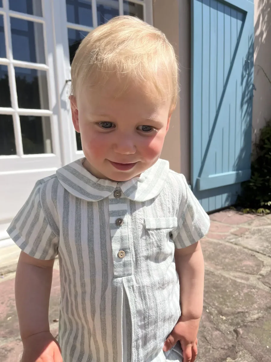 Ensemble bébé blouse et bloomer en coton et lin – Gris pâle – Image 3