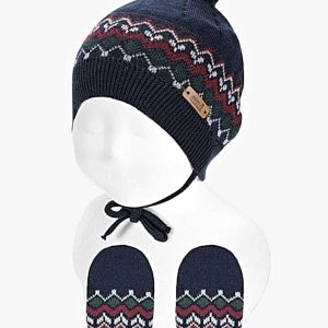Ensemble bonnet et moufles bébé – Bleu marine