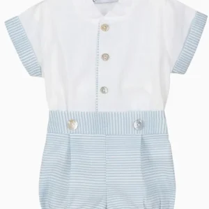 Ensemble bébé garçon chemise et short – Bleu ciel/blanc