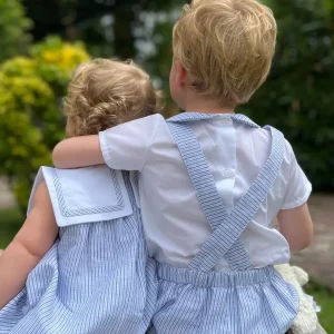 Ensemble bébé garçon chemise et salopette rayée esprit marin