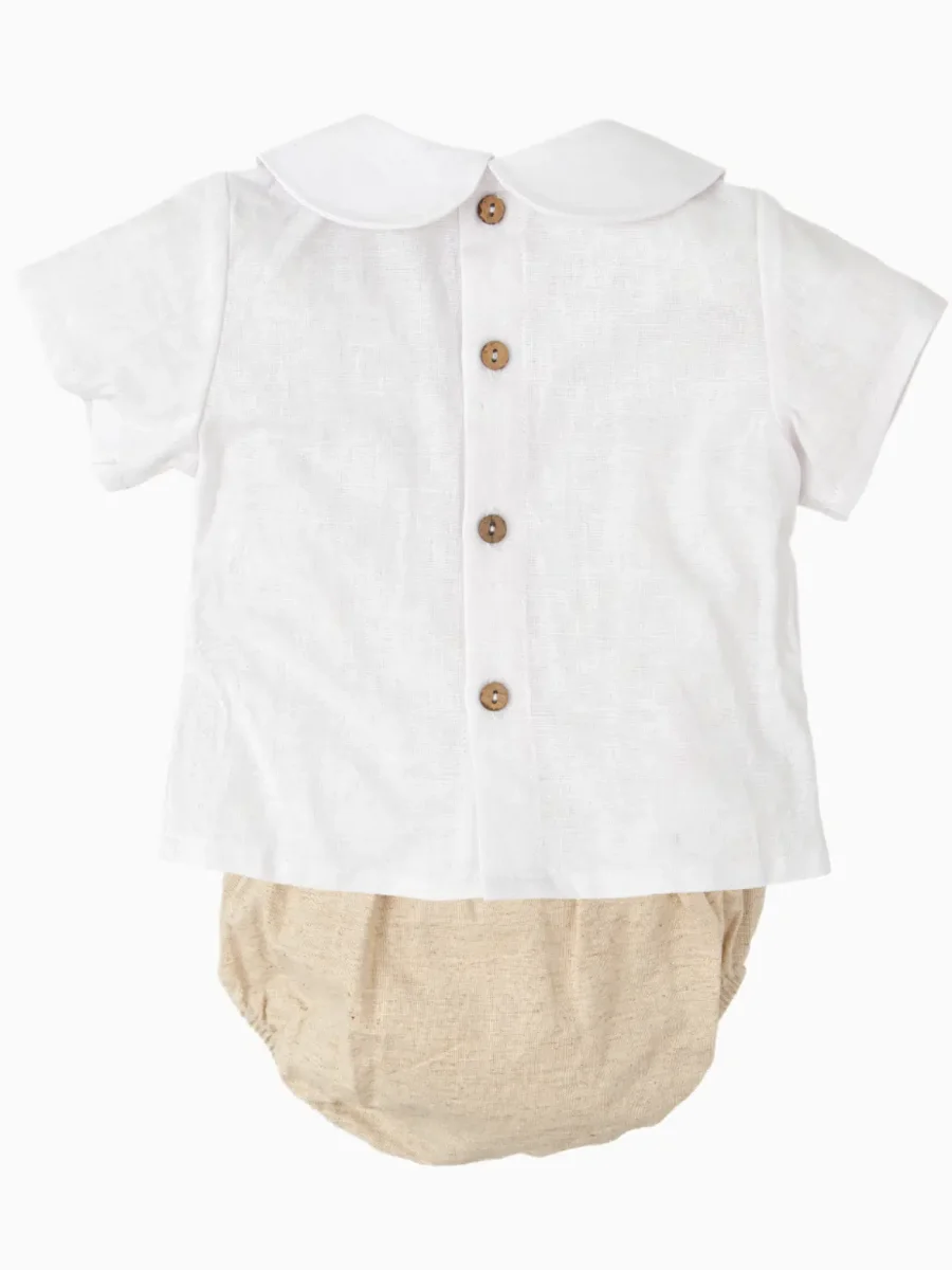 Ensemble blouse et bloomer bébé en lin et coton – Beige – Image 4