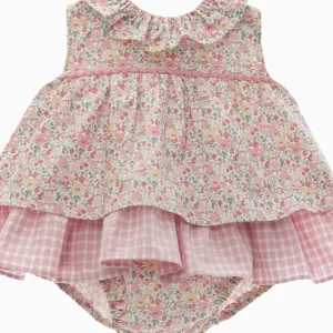 Ensemble bébé blouse effet robe et bloomer à fleurs – Rose