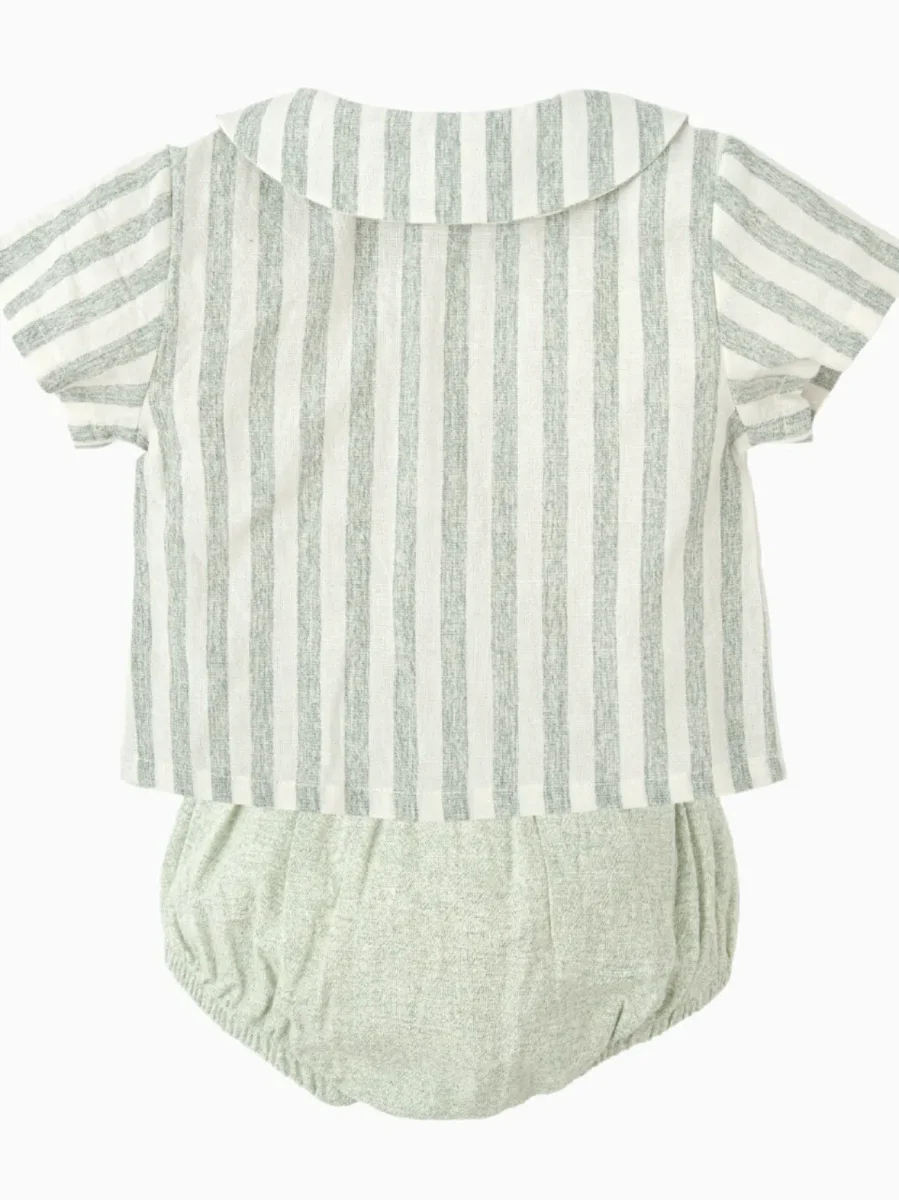 Ensemble bébé blouse et bloomer en coton et lin – Gris pâle – Image 6