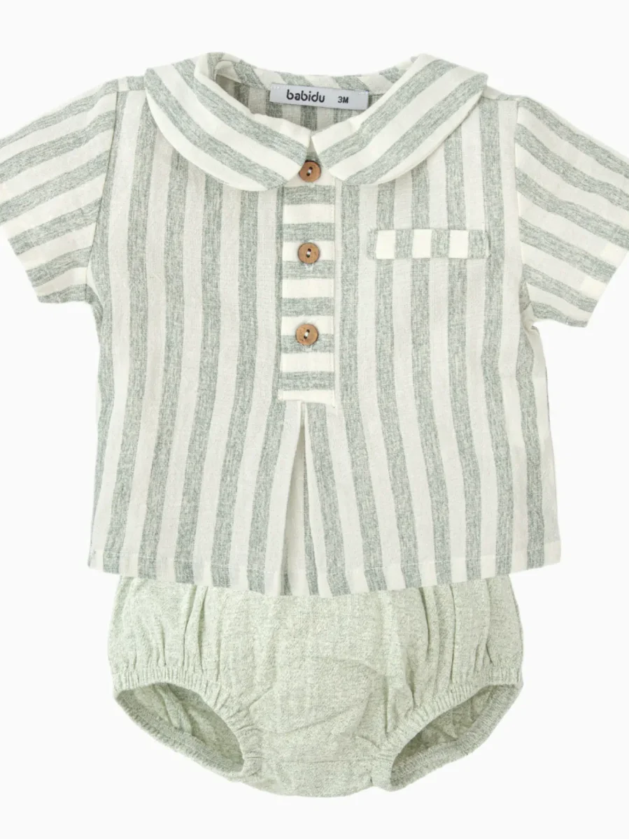Ensemble bébé blouse et bloomer en coton et lin – Gris pâle – Image 4