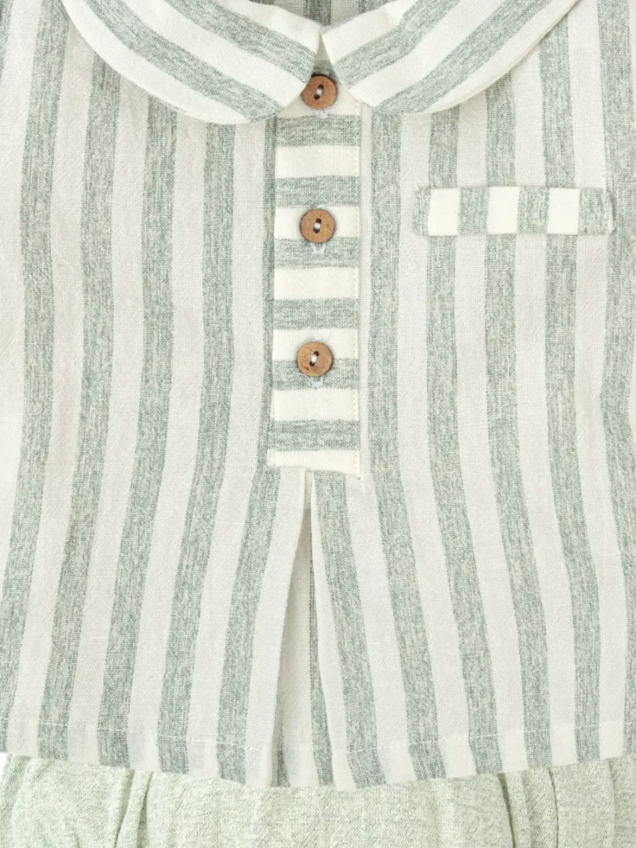 Ensemble bébé blouse et bloomer en coton et lin – Gris pâle – Image 5