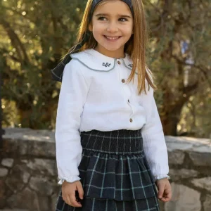 Ensemble fille jupe et chemise à col rond – Gris/blanc