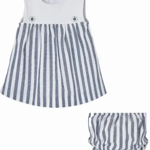 Ensemble fille robe courte rayée et bloomer – Bleu/blanc