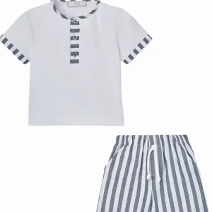 Ensemble garçon t-shirt et short rayé – Bleu/blanc