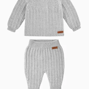 Ensemble naissance tricoté en laine mérinos – Gris