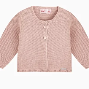 Gilet bébé fille en point mousse – Rose