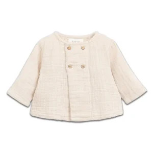 Gilet Tissé avec Boutons de Coco Ecru