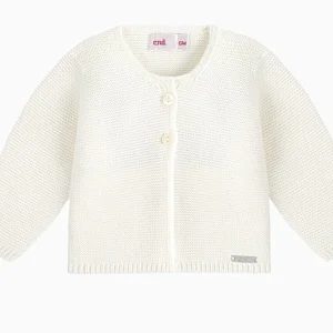 Gilet bébé fille en point mousse – Crème