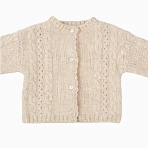 Gilet bébé fille détails ajourés – Beige