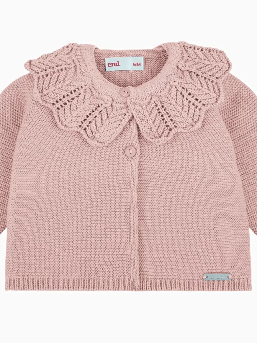 Col amovible fille point mousse pour gilet – Rose – Image 3