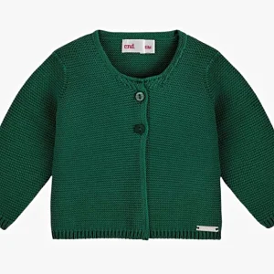 Gilet bébé fille en point mousse – Vert foncé