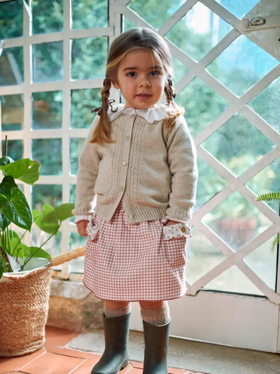 Gilet enfant fille en maille – Beige – Image 3