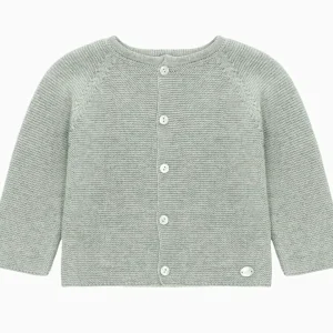 Cardigan bébé en laine et coton – Vert de gris