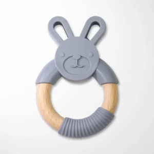 Bunny Silicone & Wood Teether Soothing Gum Relief for Babies