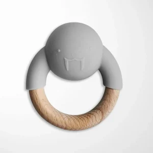 Seal Baby Teether Wooden Ring Silicone Soothing Toy