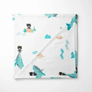 Playing Bear and Whale Bamboo Baby Blankets