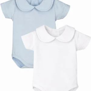 Lot de 2 bodies bébé manches courtes – Blanc & Bleu ciel