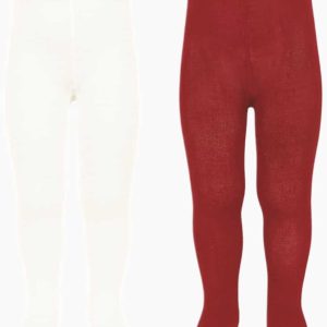 Lot de 2 collants bébé unis – Crème/rouge