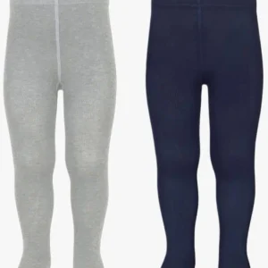 Lot de 2 collants bébé unis – Gris/bleu marine