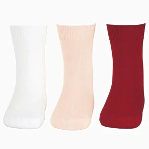 Lot de 3 paires de chaussettes bébé unies – Blanc/Nude/Rouge