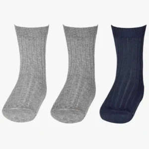 Lot de 3 paires de chaussettes bébé côtelées – Bleu/gris