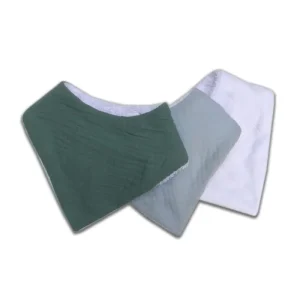 Lot de 3 bavoirs Bleu Ciel - Vert -Blanc