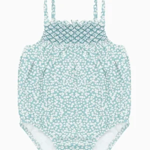 Maillot de bain fille motif fleuri – Vert