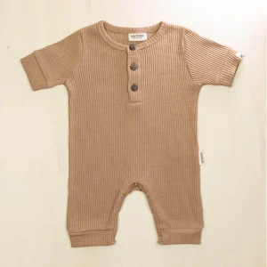 Organic Baby Romper Henley Button-Front Short Sleeve Suit