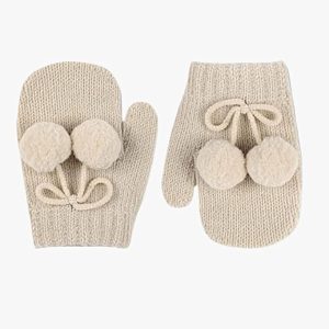 Moufles bébé à pompons – Beige