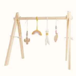 Wooden Baby Gym | Alpaca Play Gym Set with Rainbow & Desert Toys